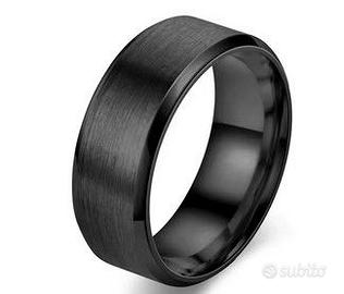 Anello in tungsteno nero unisex,acciaio spazzolato