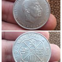 Argento Moneta 100 Pesetas Spagna 1966 
