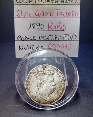 2 Lire Valore da 4/10 di TALLERO del 1890 RARA ( 