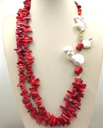 Collana CORALLO E  PERLE