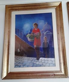fantuzzi olio su tela con cornice e vetro cm50x70
