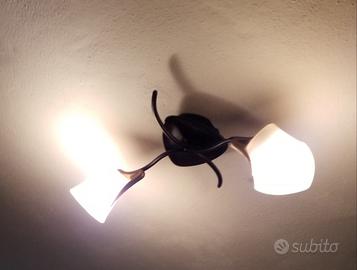 lampada ferro battuto e ottone due luci Marchetti