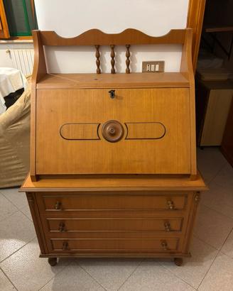 Secrétaire ribaltina vintage in legno con cassetti