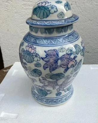 Vaso Porcellana Cinese Zenzero Pesci Rossi Anni 70