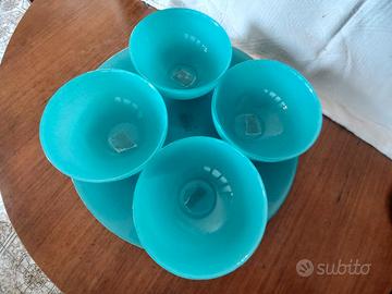 Set di piatto e 4 ciotole vetro turchese