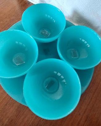 Set di piatto e 4 ciotole vetro turchese