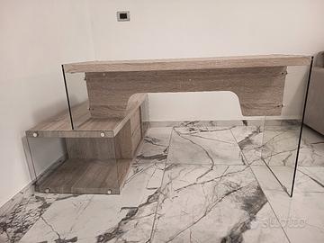 scrivania legno rovere beige e vetro 