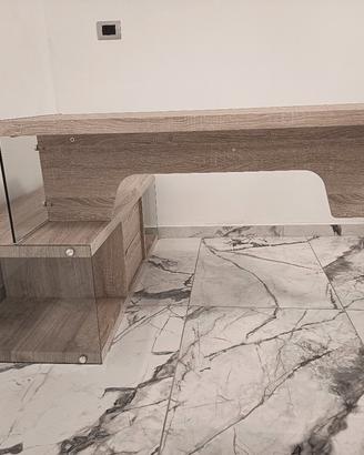 scrivania legno rovere beige e vetro 