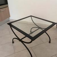 Tavolino in vetro e ferro battuto