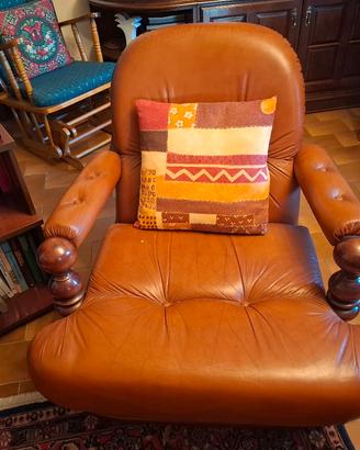 Salotto Vintage anni '70 in Vera Pelle e Noce Mass