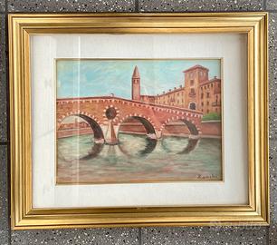 Olio su cartone "ponte Pietra" di G.Zanchi