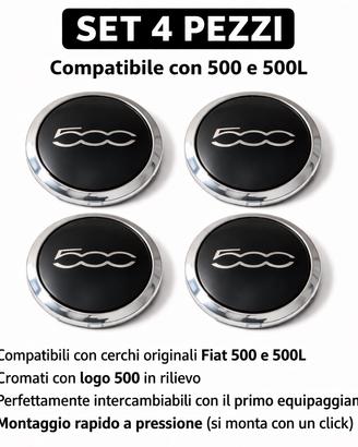 Coprimozzi Fiat 500 4Pz Nero Cromato 500L