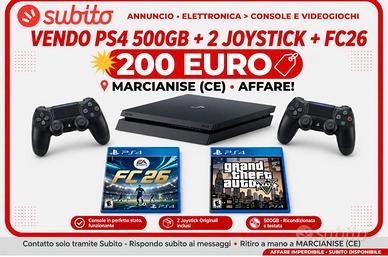 PS4 500GB + 2 Joystick Originali + FC26 + GTA 5 -