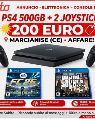 PS4 500GB + 2 Joystick Originali + FC26 + GTA 5 -
