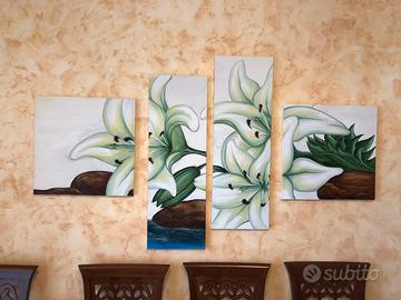 Quadro dipinto composto motivo floreale ad olio