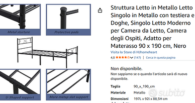 letto singolo in ferro battuto nero + materasso +