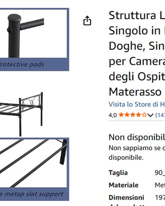 letto singolo in ferro battuto nero + materasso +