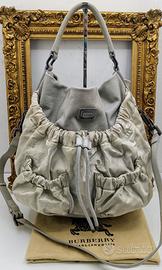 BURBERRY BORSA SECCHIELLO pelle e check grigio