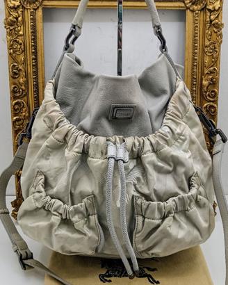 BURBERRY BORSA SECCHIELLO pelle e check grigio