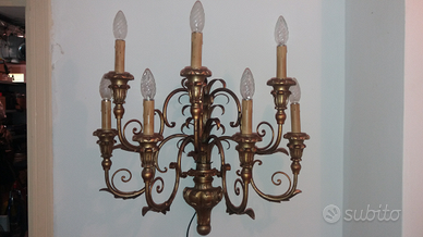 Antico Applique legno e ottone a 7 luci