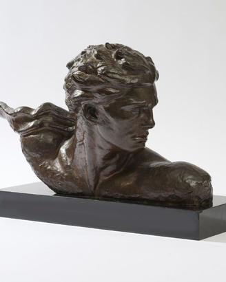 BUSTO DI MERMOZ IN BRONZO E MARMO FIRMATO KELETY