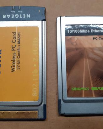 Lotto di 2 Schede PC CARD (wireless e rete)