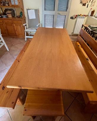 Tavolo frassino con panche e sgabelli - 10 posti