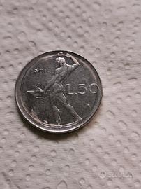 lire 50 Vulcano 1971 con visibile errore di conio