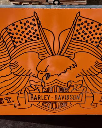 KUSTOM ART Quadro Quadretto Stile Vintage Harley Davidson Stampa su Legno 23x23 cm