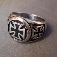 ANELLO "BIKER" NUOVO CON TRIPLA CROCE IN ACCIAIO 