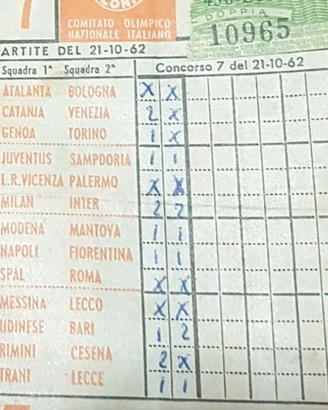 schedina totocalcio del 1962