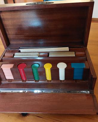 Cofanetto vintage da gioco carrte e fiches radica