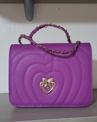 Mini bag viola fucsia trapuntata cuori catena trac