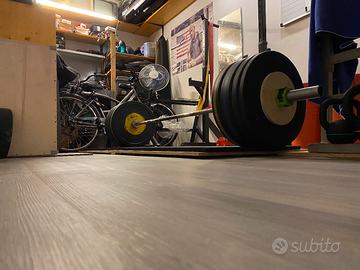 Dischi bumper 195kg + semirack + pedana + panca