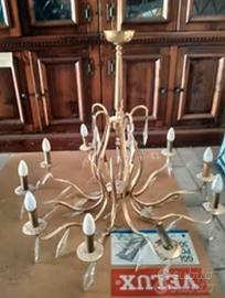 Lampadario vintage ottone e gocce in vetro