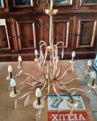 Lampadario vintage ottone e gocce in vetro