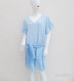 Abito corto azzurro balza , pon pon  fusciacca (L)