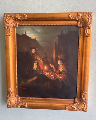 Quadro dipinto su tela scena di mercato notturno