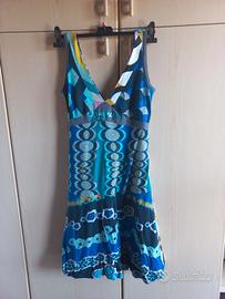 Abito Desigual Blu e Azzurro con motivi geometrici