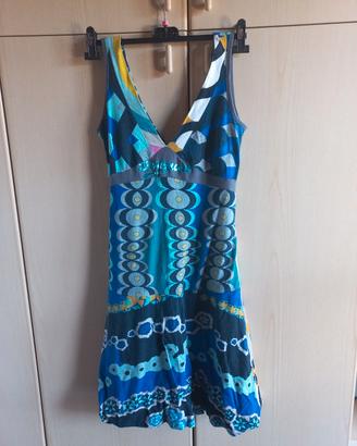 Abito Desigual Blu e Azzurro con motivi geometrici