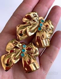 Orecchini vintage a clip a forma di fiocco dorati