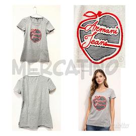 T SHIRT D ARMANI JEANS GRIGIA CON MELA NERA/ROSSA