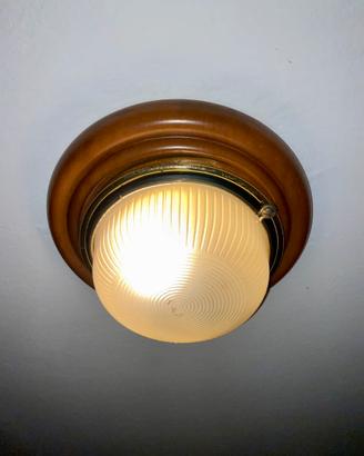 Plafoniera Apllique Vintage in Legno e Vetro
