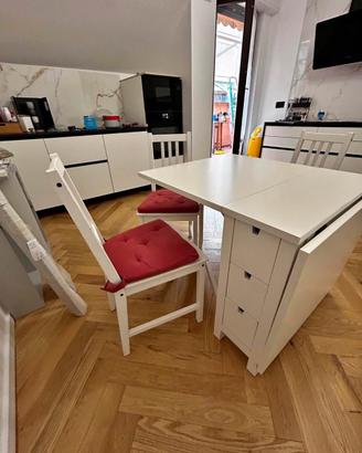 Tavolo Ikea, richiudibile con cassetti + 3 sedie