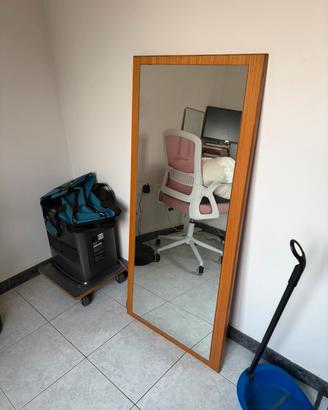 Specchio Rotante A 360° A Figura Intera con Appendiabiti, Specchio da Pavimento in Legno Massello 2 in 1 Specchi Lunghi per Camera da Letto, Soggiorno