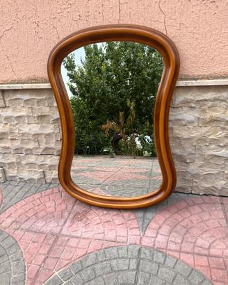 SPECCHIO CON CORNICE in LEGNO NOCE VINTAGE ANNI 80