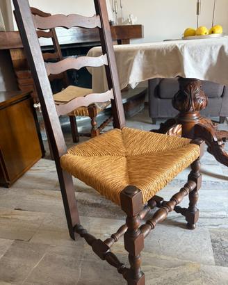 Coppia di Sedie Rustiche Antiche in Noce e Paglia