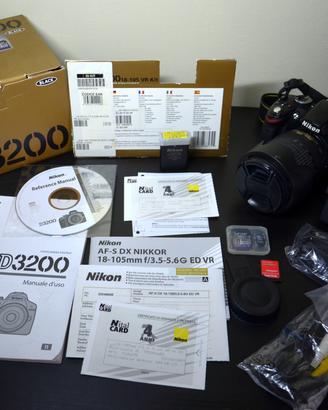 Nikon D3200 + AS-S DX Nikkor 18-105 mm + SD 8GB
