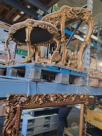 Set Tavolo da Trucco Classico Oro Coiffeuse e Puff