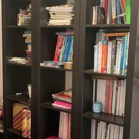 Divano doppio con mobile tv e libreria.